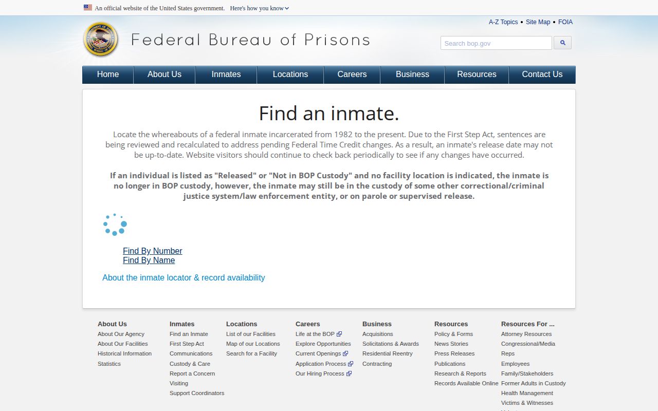 Federal locator release date fields for a Gadsden County connected inmate