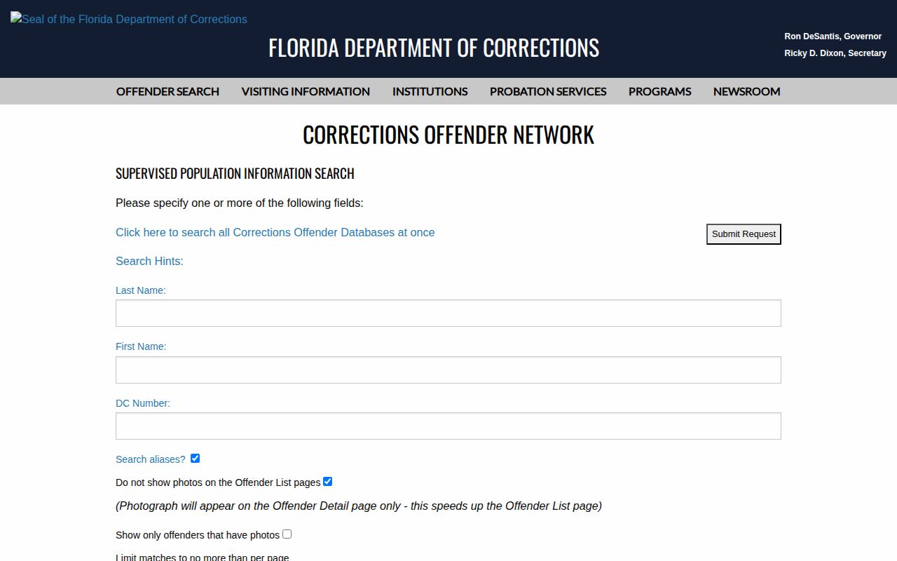 Gadsden County parole and probation supervised population lookup