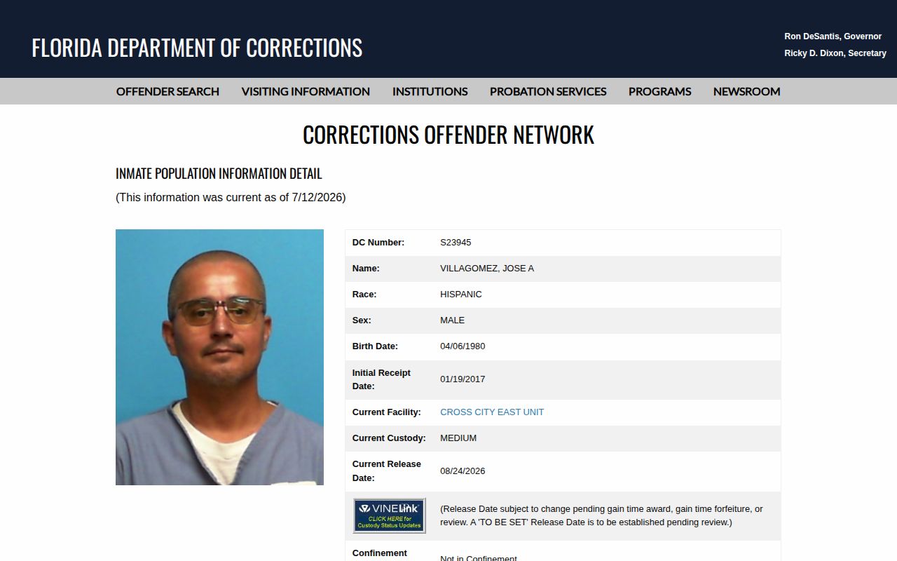 Gadsden County projected release date field on an FDC current profile